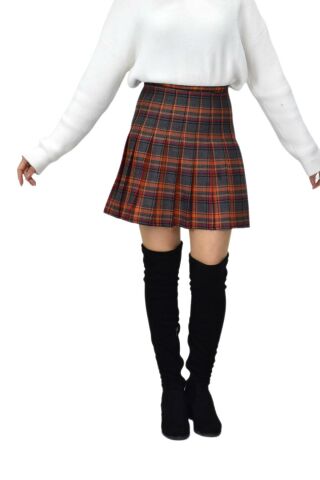 Kadın Ekose Kolej Etek Turuncu Füme KUYUCAK-28