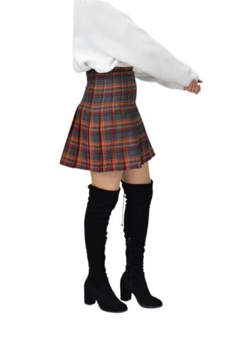 Kadın Ekose Kolej Etek Turuncu Füme KUYUCAK-28