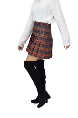 Kadın Ekose Kolej Etek Turuncu Füme KUYUCAK-28