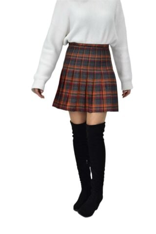 Kadın Ekose Kolej Etek Turuncu Füme KUYUCAK-28