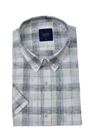 Erkek Klasik Ekose Kısa Kol Gömlek Pamuk Keten 9339 BGL-ST04586