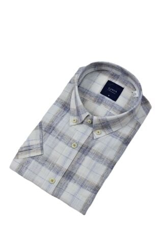 Erkek Klasik Ekose Kısa Kol Gömlek Pamuk Keten 9339 BGL-ST04586