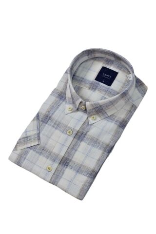 Erkek Klasik Ekose Kısa Kol Gömlek Pamuk Keten 9339 BGL-ST04586