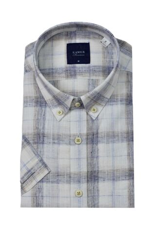 Erkek Klasik Ekose Kısa Kol Gömlek Pamuk Keten 9339 BGL-ST04586