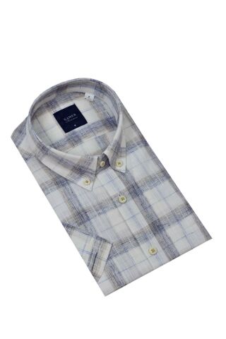 Erkek Klasik Ekose Kısa Kol Gömlek Pamuk Keten 9339 BGL-ST04586