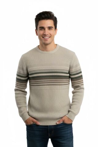 Erkek Sıfır Yaka Kazak Selanik Örgü Klasik Kalıp 5245C BGL-ST04860