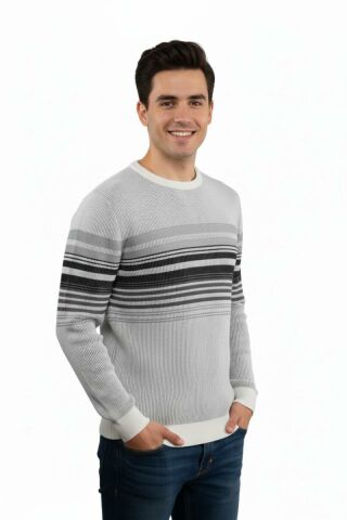 Erkek Sıfır Yaka Kazak Selanik Örgü Klasik Kalıp 5245C BGL-ST04860