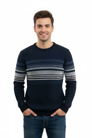 Erkek Sıfır Yaka Kazak Selanik Örgü Klasik Kalıp 5245C BGL-ST04860