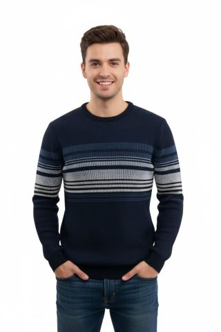 Erkek Sıfır Yaka Kazak Selanik Örgü Klasik Kalıp 5245C BGL-ST04860