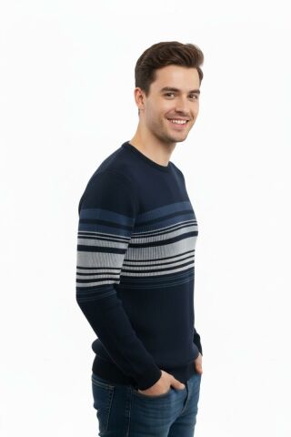 Erkek Sıfır Yaka Kazak Selanik Örgü Klasik Kalıp 5245C BGL-ST04860