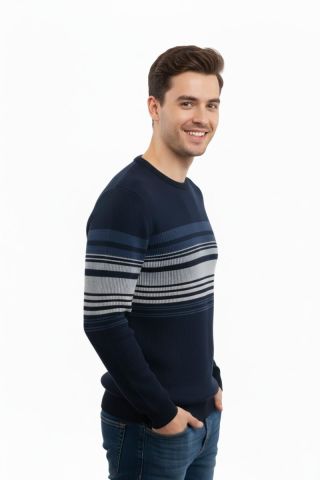 Erkek Sıfır Yaka Kazak Selanik Örgü Klasik Kalıp 5245C BGL-ST04860