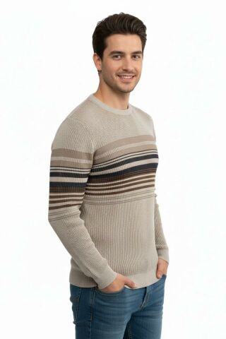 Erkek Sıfır Yaka Kazak Selanik Örgü Klasik Kalıp 5245C BGL-ST04860