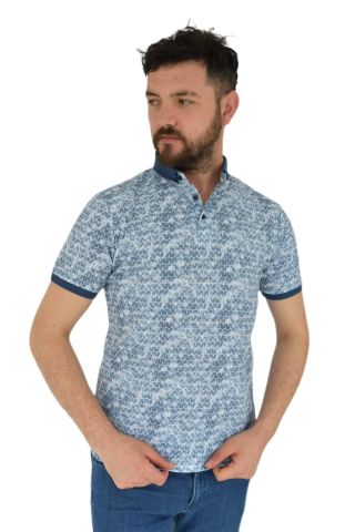 Erkek Polo Yaka Dijital Baskılı Tişört Waffle 2372 BGL-ST02797