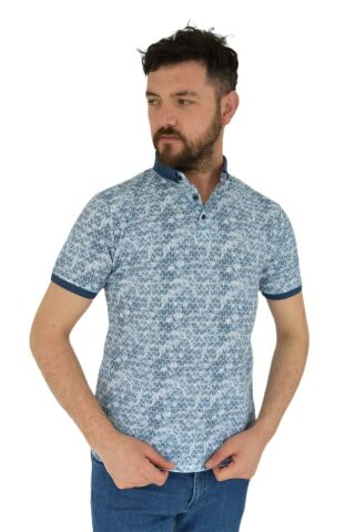 Erkek Polo Yaka Dijital Baskılı Tişört Waffle 2372 BGL-ST02797