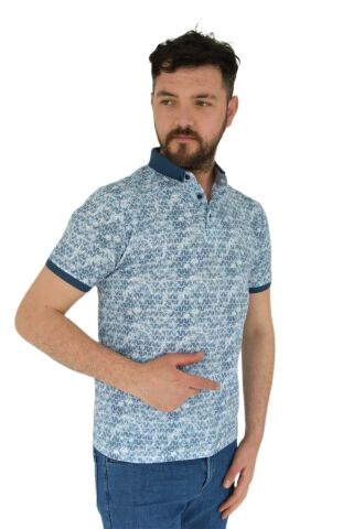 Erkek Polo Yaka Dijital Baskılı Tişört Waffle 2372 BGL-ST02797