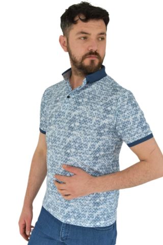 Erkek Polo Yaka Dijital Baskılı Tişört Waffle 2372 BGL-ST02797