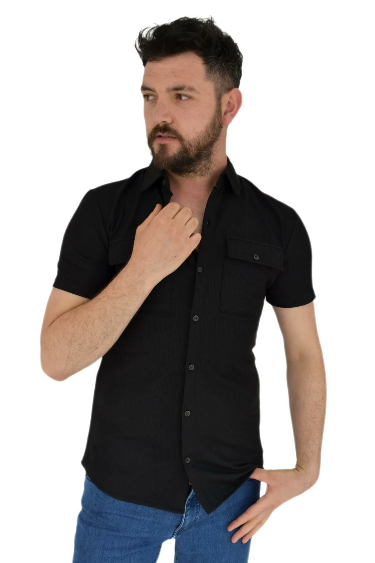 Erkek Polo Yaka Cepli Dügmeli Tişört Waffle 2362 BGL-ST02798