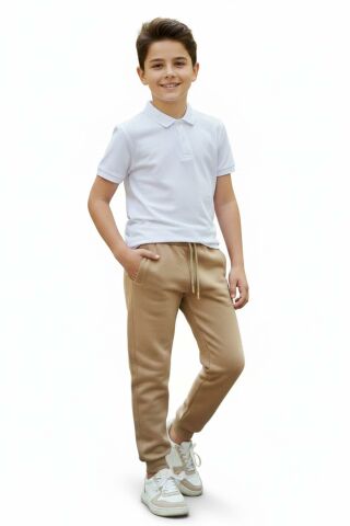 Bej Rengi 3 İplik Manşetli Kız Erkek Çocuk Eşofman Altı BGL-ST05045