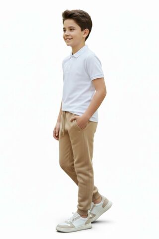 Bej Rengi 3 İplik Manşetli Kız Erkek Çocuk Eşofman Altı BGL-ST05045