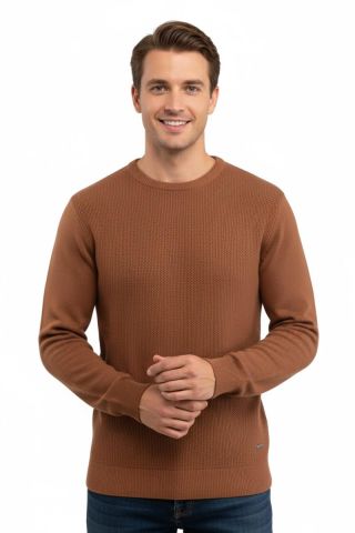 Erkek Sıfır Yaka Kazak Petek Örgü Klasik Kalıp 5243C BGL-ST04859