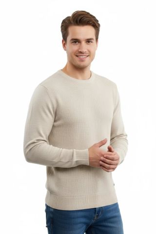 Erkek Sıfır Yaka Kazak Petek Örgü Klasik Kalıp 5243C BGL-ST04859