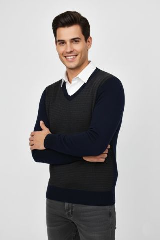 Erkek V Yaka Triko Kazak Çelik Örgü Regular Kalıp BGL-ST04838