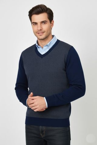 Erkek V Yaka Triko Kazak Çelik Örgü Regular Kalıp BGL-ST04838
