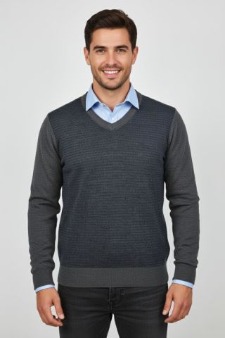 Erkek V Yaka Triko Kazak Çelik Örgü Regular Kalıp BGL-ST04838