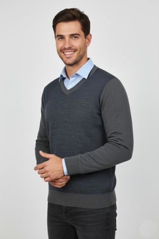 Erkek V Yaka Triko Kazak Çelik Örgü Regular Kalıp BGL-ST04838