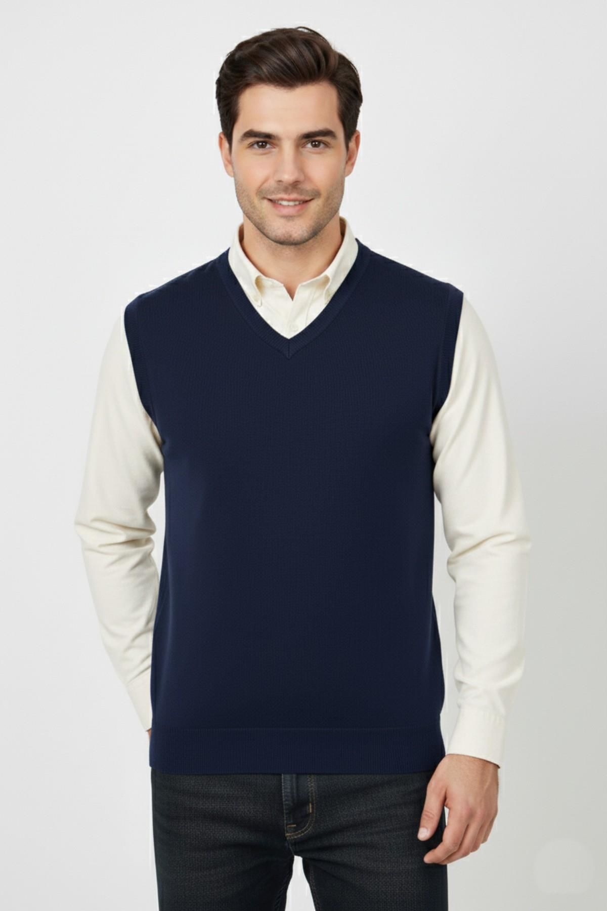 Erkek V Yaka Süveter  Çelik Örgü Regular Kalıp BGL-ST04839