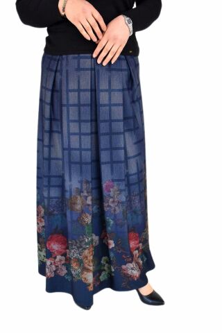 Kadın Lacivert Pileli Uzun Etek SZ16K272