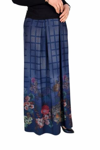 Kadın Lacivert Pileli Uzun Etek SZ16K272