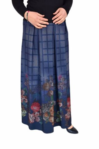 Kadın Lacivert Pileli Uzun Etek SZ16K272