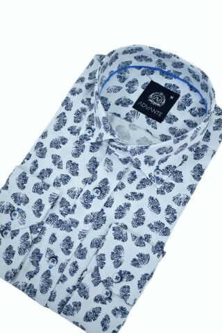 Erkek Silim Fitt Yaprak Baskılı Uzun Kol Gömlek BGL-ST02980