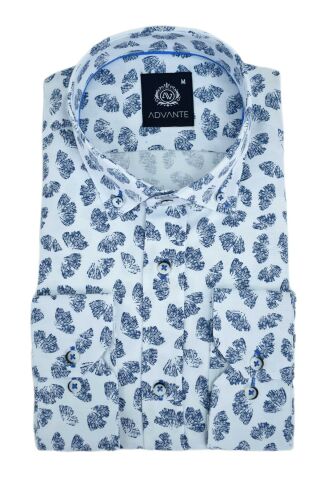 Erkek Silim Fitt Yaprak Baskılı Uzun Kol Gömlek BGL-ST02980