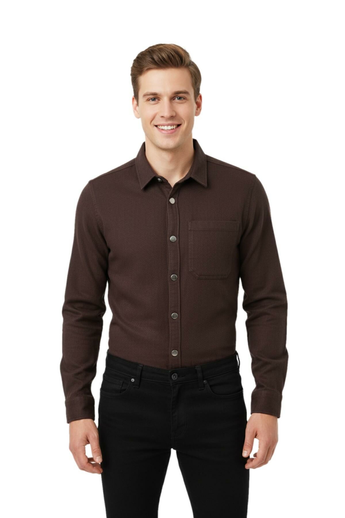 Erkek Spor Silim Fit Kanvas Tek Cepli Gömlek BGL-ST04955