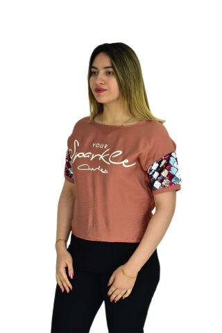Kadın Payet Kol Pullu Bluz 19049