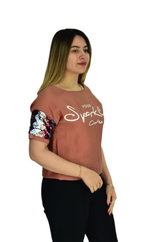 Kadın Payet Kol Pullu Bluz 19049