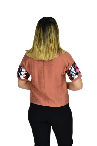 Kadın Payet Kol Pullu Bluz 19049