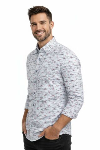 Erkek Silim Fitt Çizgili Uzun Kol Gömlek BGL-ST02982