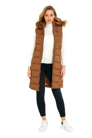 Kadın Kapüşonlu Uzun Yelek 5003 BGL-ST01646