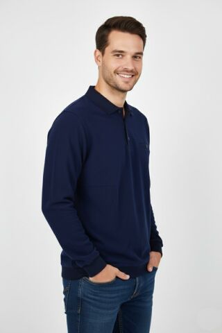Erkek Polo Yaka Cepli Selanik Sweatshirt Regular Kalıp BGL-ST04923