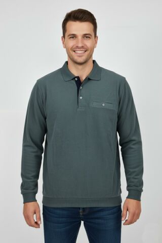 Erkek Polo Yaka Cepli Selanik Sweatshirt Regular Kalıp BGL-ST04923