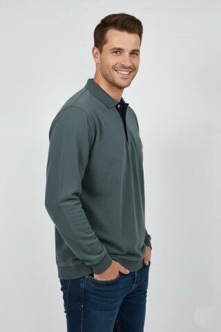 Erkek Polo Yaka Cepli Selanik Sweatshirt Regular Kalıp BGL-ST04923