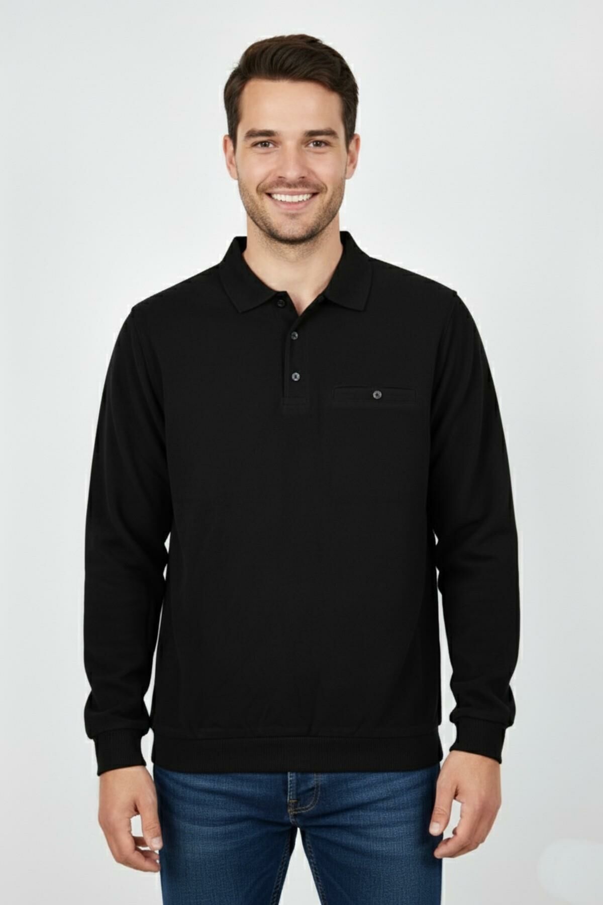 Erkek Polo Yaka Cepli Selanik Sweatshirt Regular Kalıp BGL-ST04923