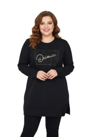 Kadın Siyah Sıfıryaka Taşlı Tunik BGL-ST05086