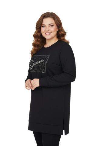 Kadın Siyah Sıfıryaka Taşlı Tunik BGL-ST05086