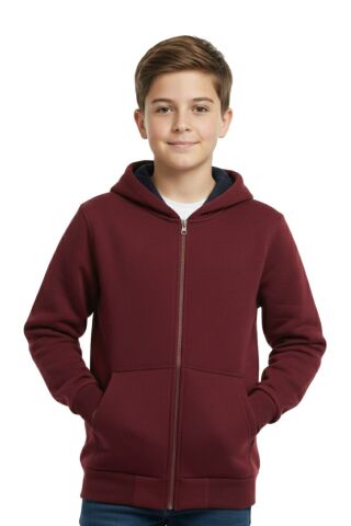 Bordo Fermuarlı Kapüşonlu Cepli Kız Erkek Sweatshirt BGL-ST04999