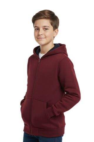 Bordo Fermuarlı Kapüşonlu Cepli Kız Erkek Sweatshirt BGL-ST04999