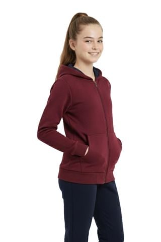 Bordo Fermuarlı Kapüşonlu Cepli Kız Erkek Sweatshirt BGL-ST04999